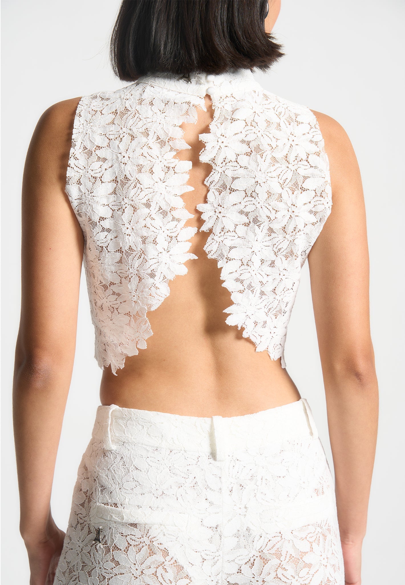 Lace Open Back Top - White