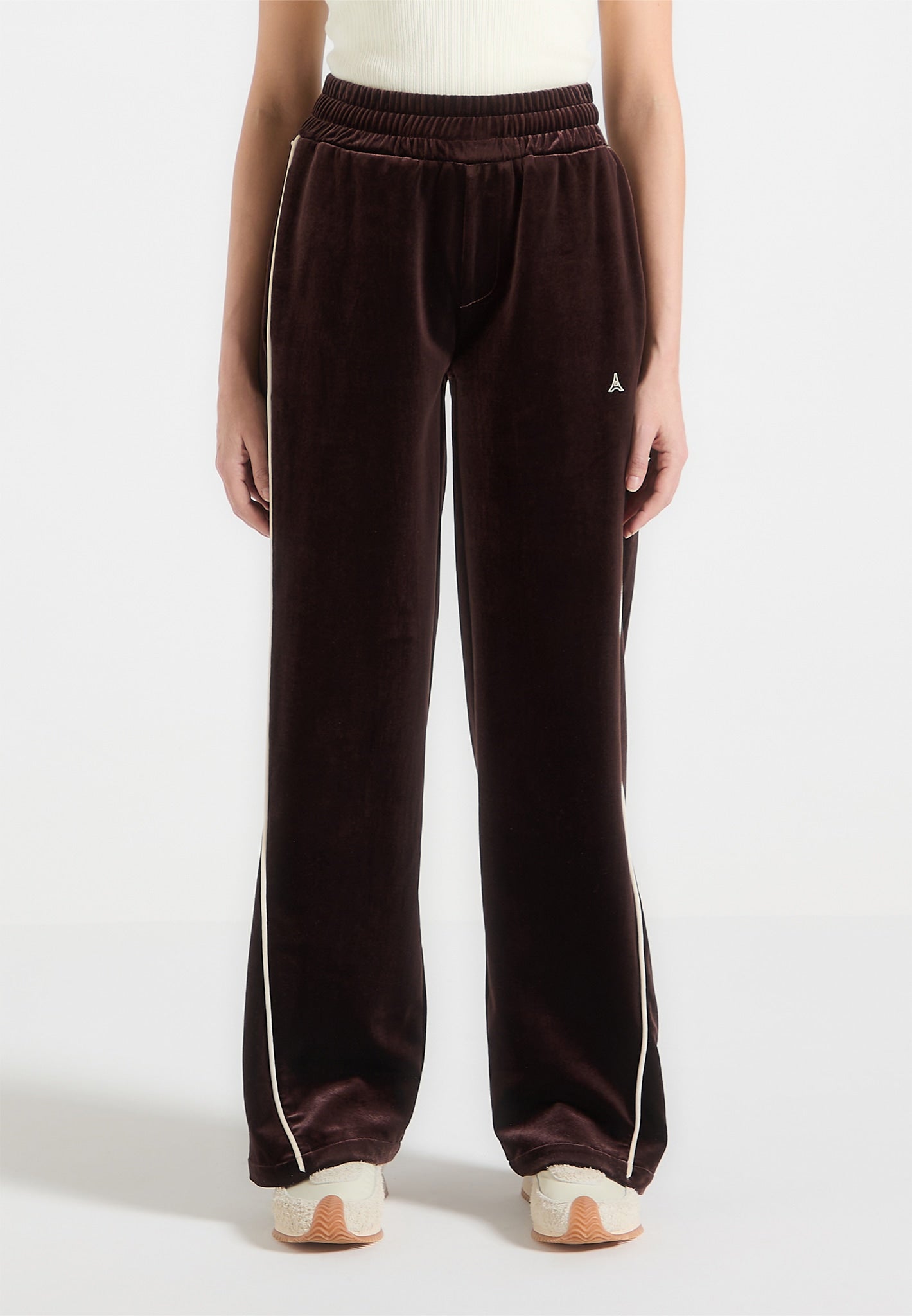 Eiffel Velour Straight Leg Joggers - Brown