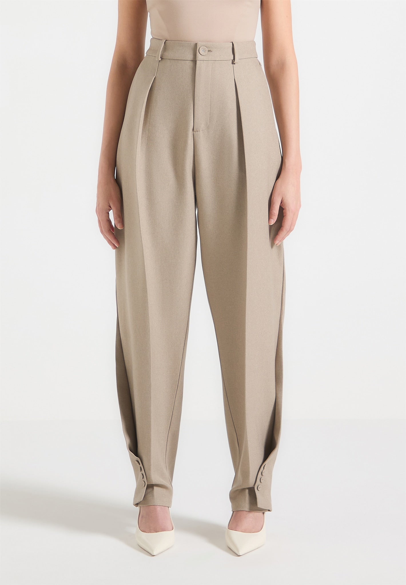 Twist Leg Tailored Trousers - Taupe