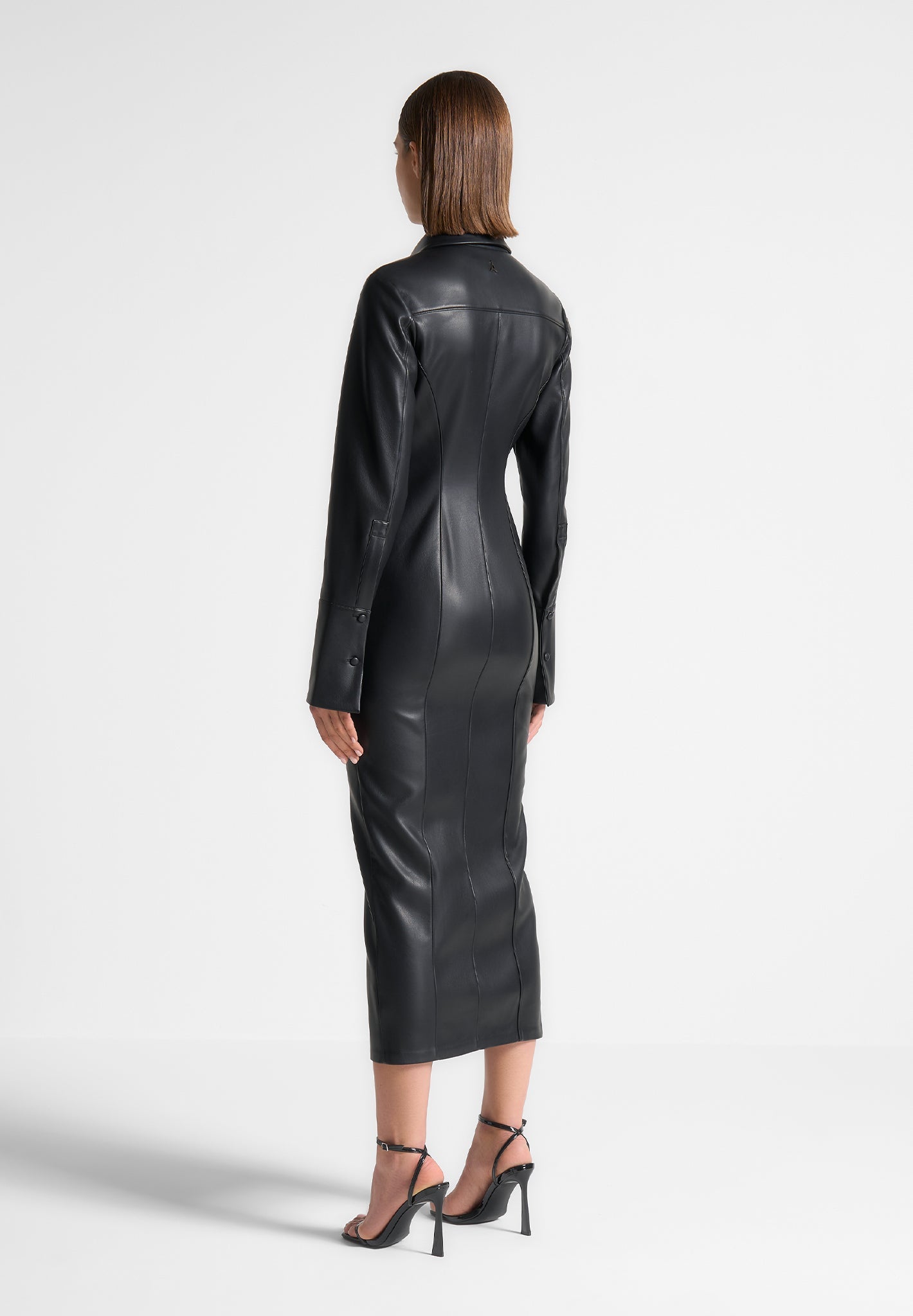Leather Midaxi Shirt Dress - Black