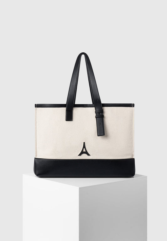 Eiffel Detail Canvas Tote Bag - Beige/Black
