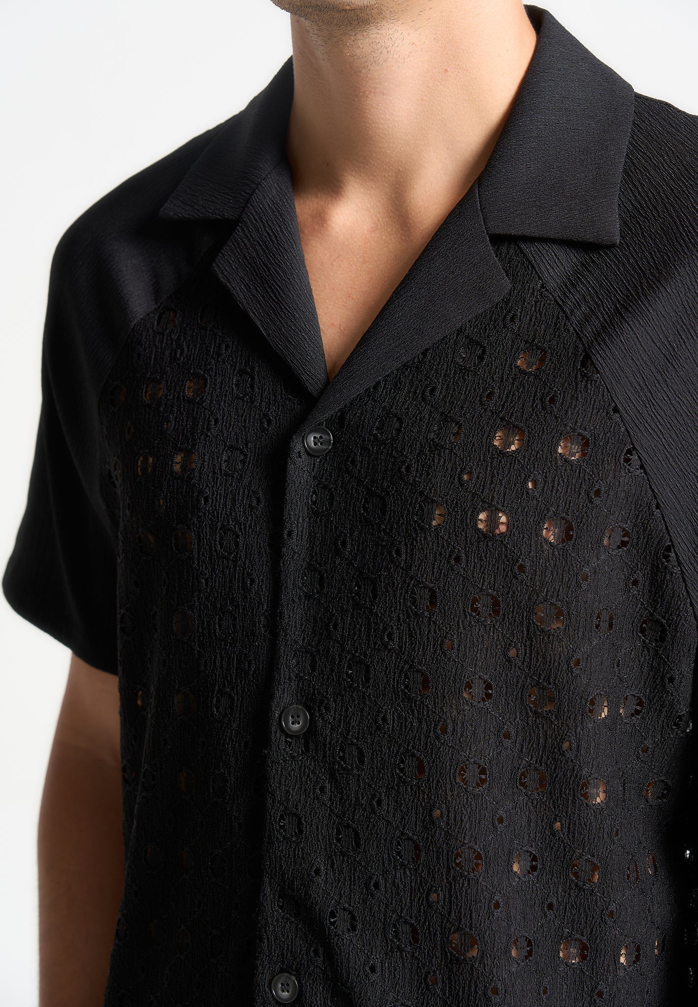 Textured Raglan Shirt - Black