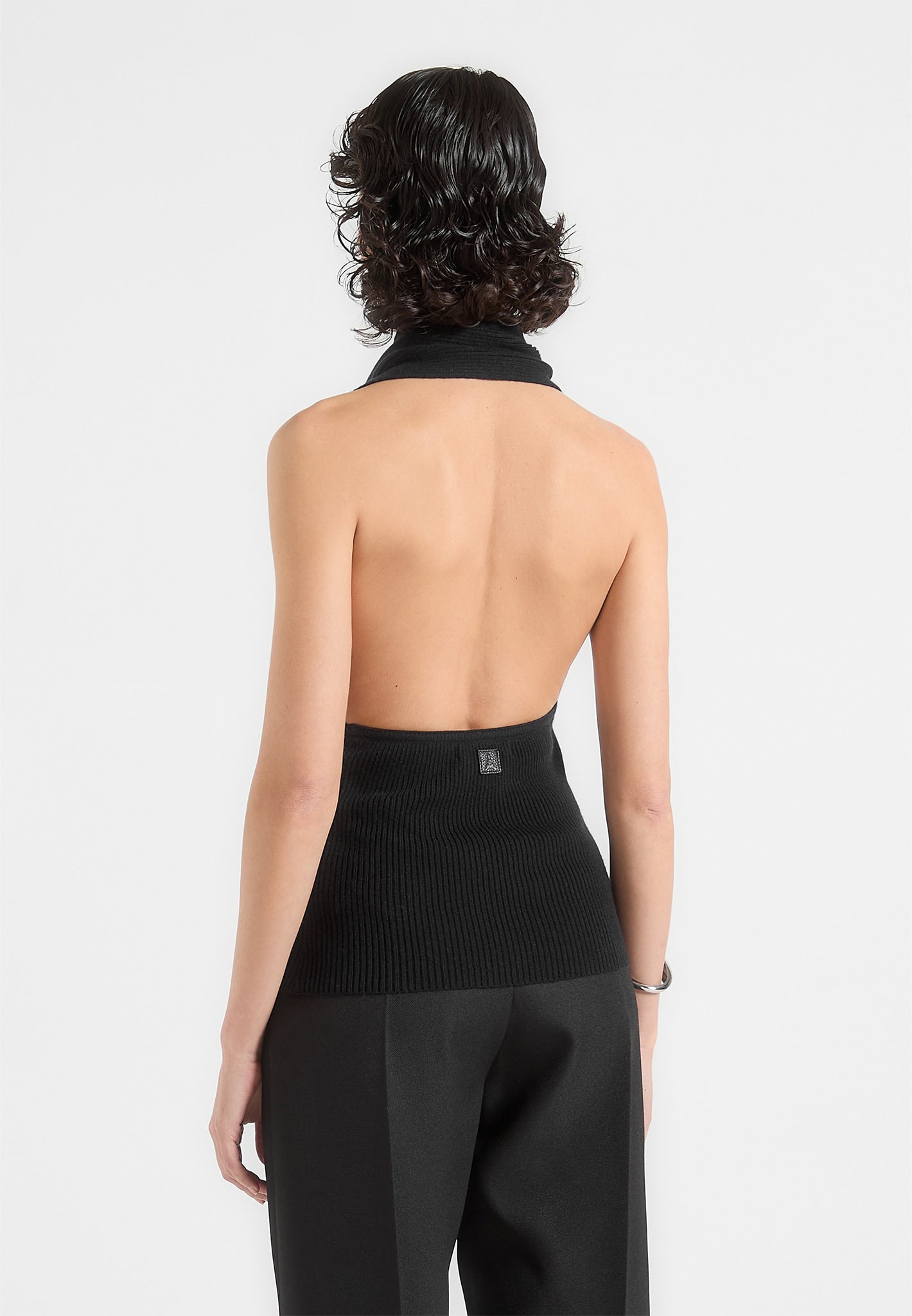 Knitted Draped Halterneck Top - Black