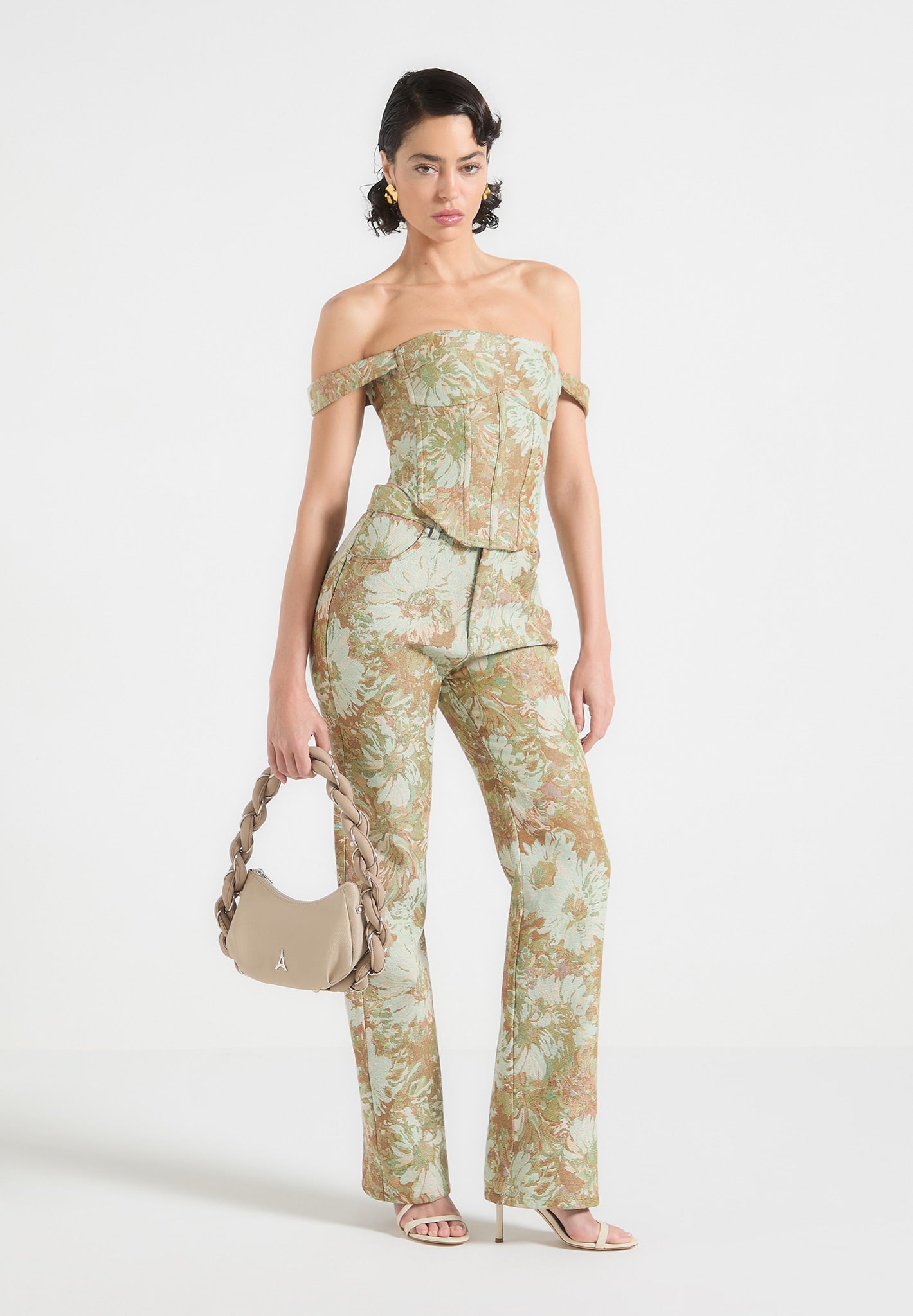 Jacquard Bardot Corset Top - Sage