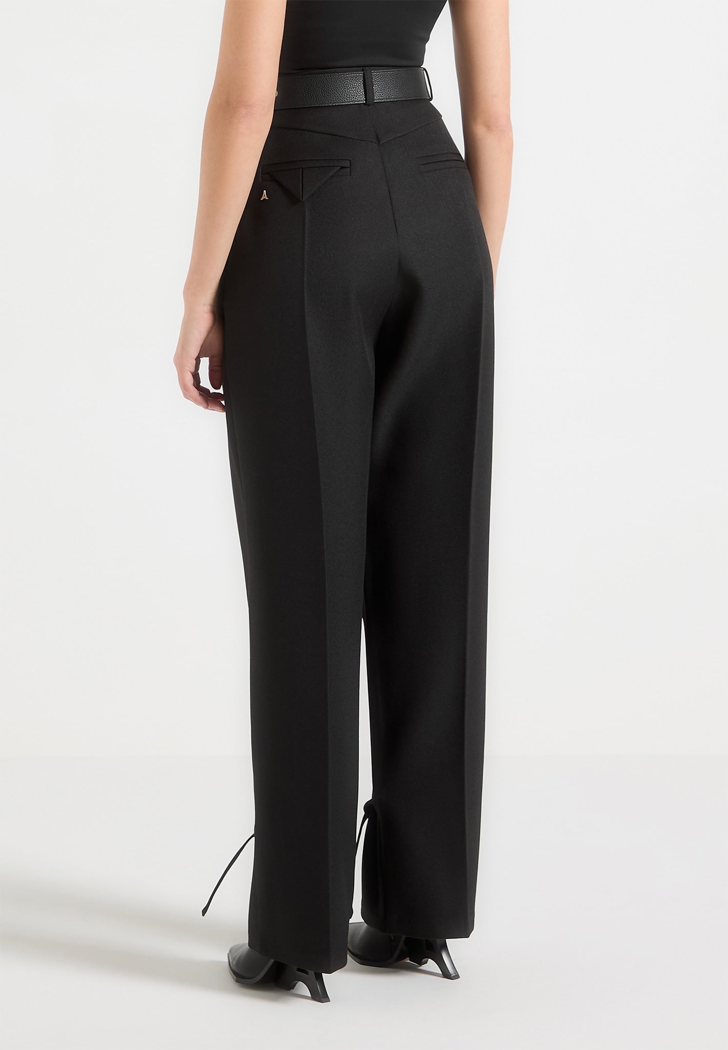 Tailored Trousers with Oversized Belt and Ankle Ties - Black
