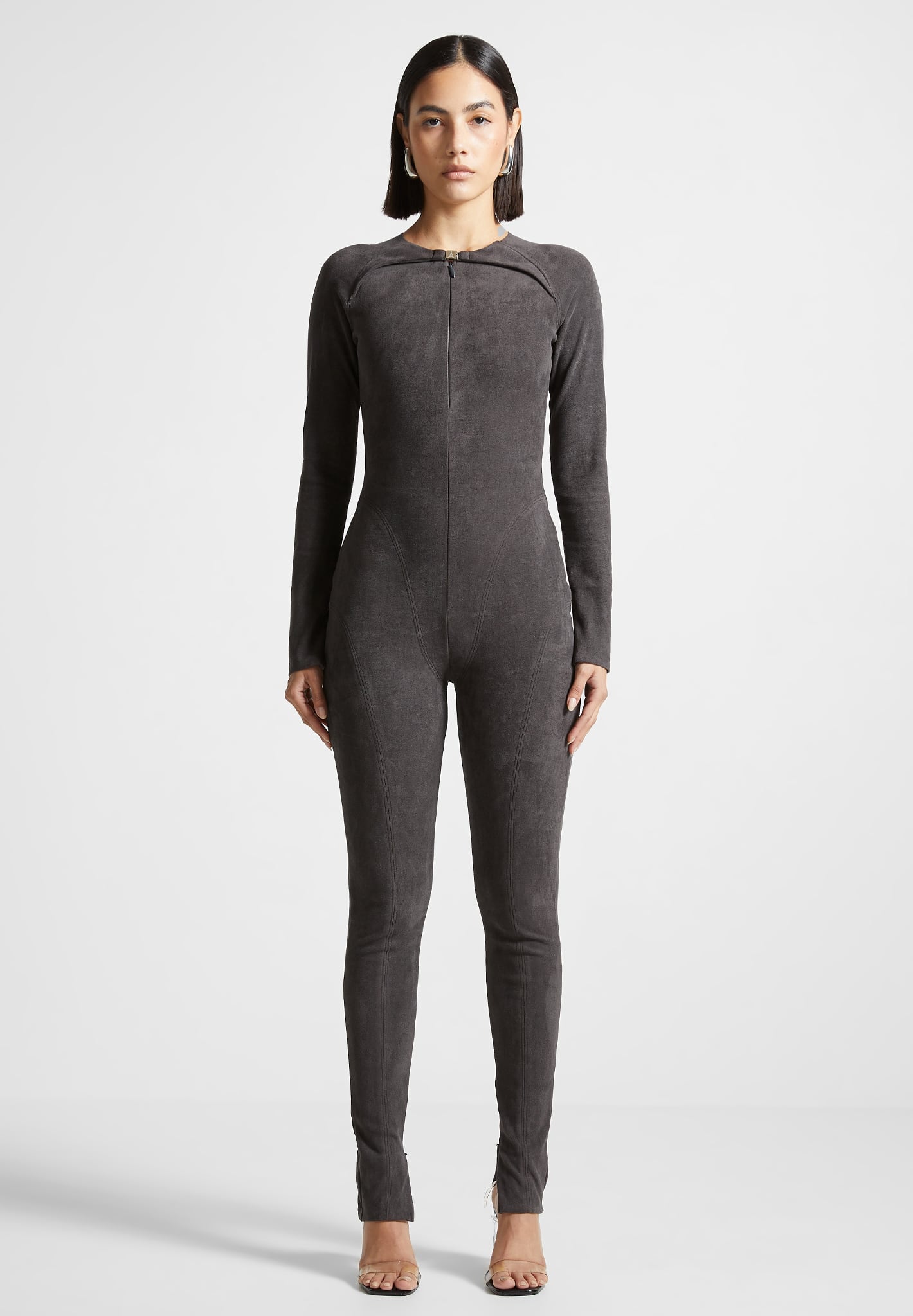 Vegan Suede Jumpsuit - Dark Grey