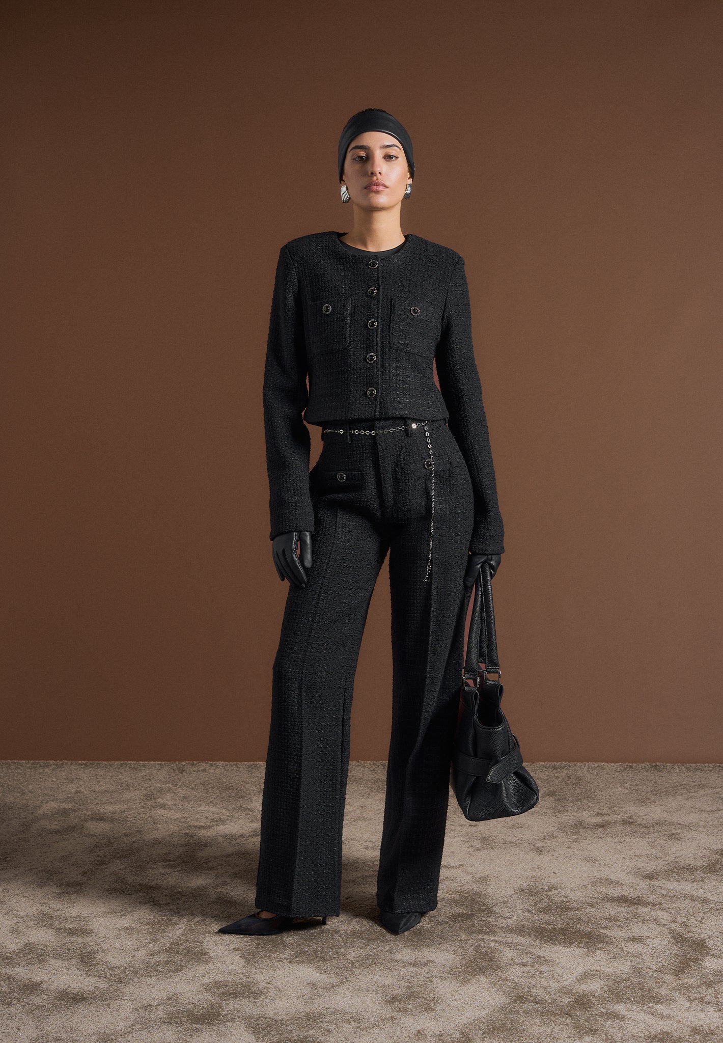 Tweed Trousers with Belt - Black