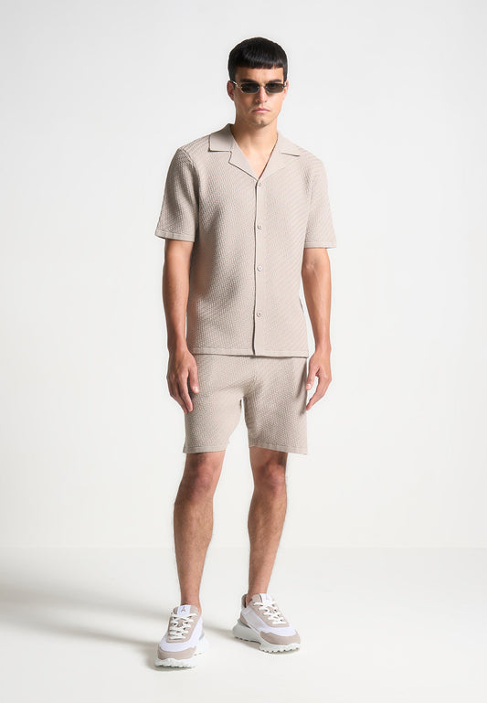 Herringbone Knit Shorts - Taupe