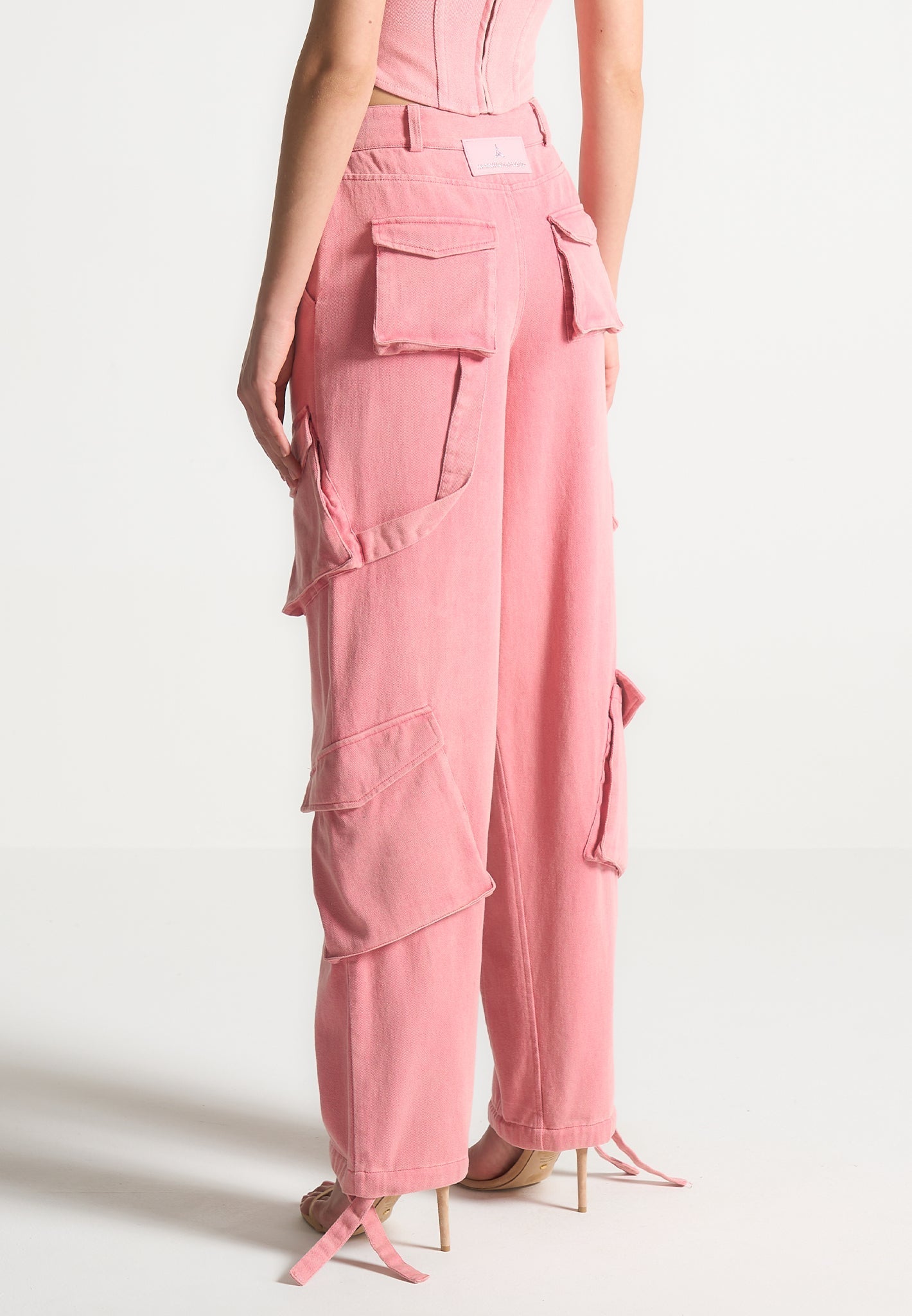 High Waisted Cargo Pants - Washed Pink