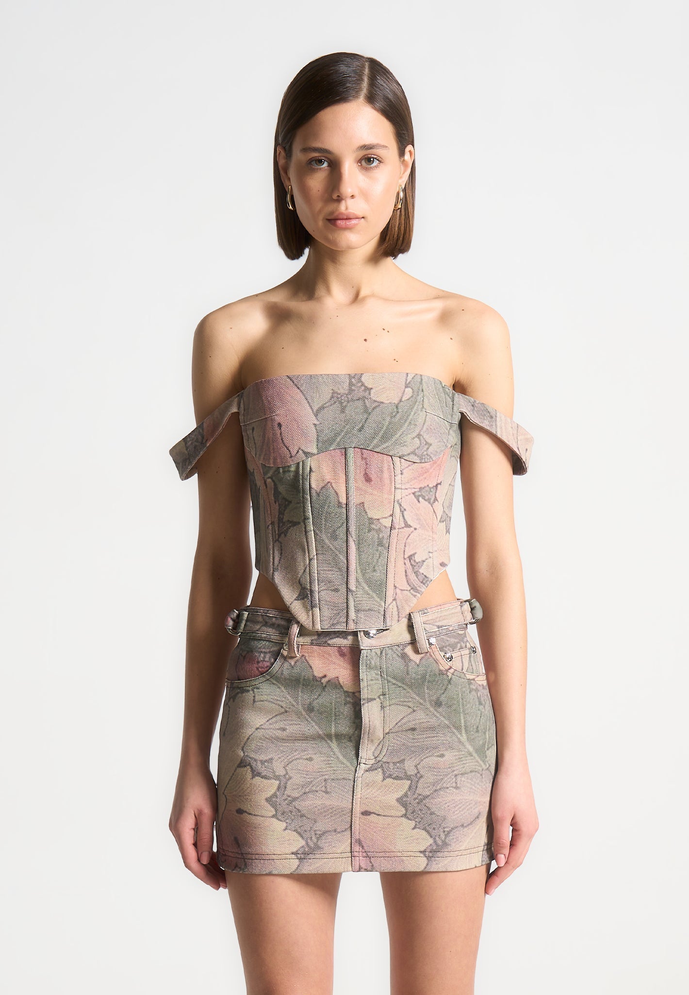 Renaissance Camo Bardot Corset Top - Multi
