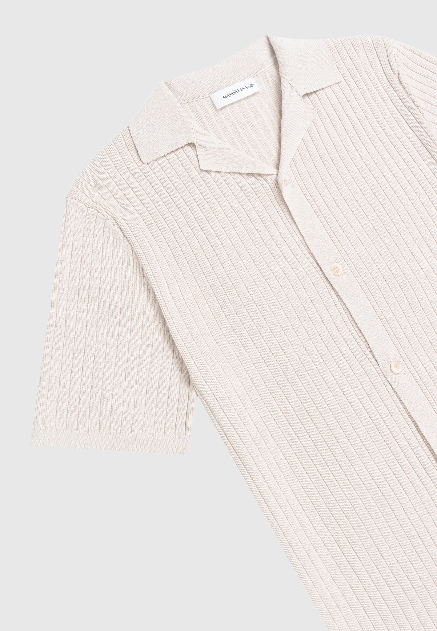 Ribbed Knit Revere Shirt - Cream