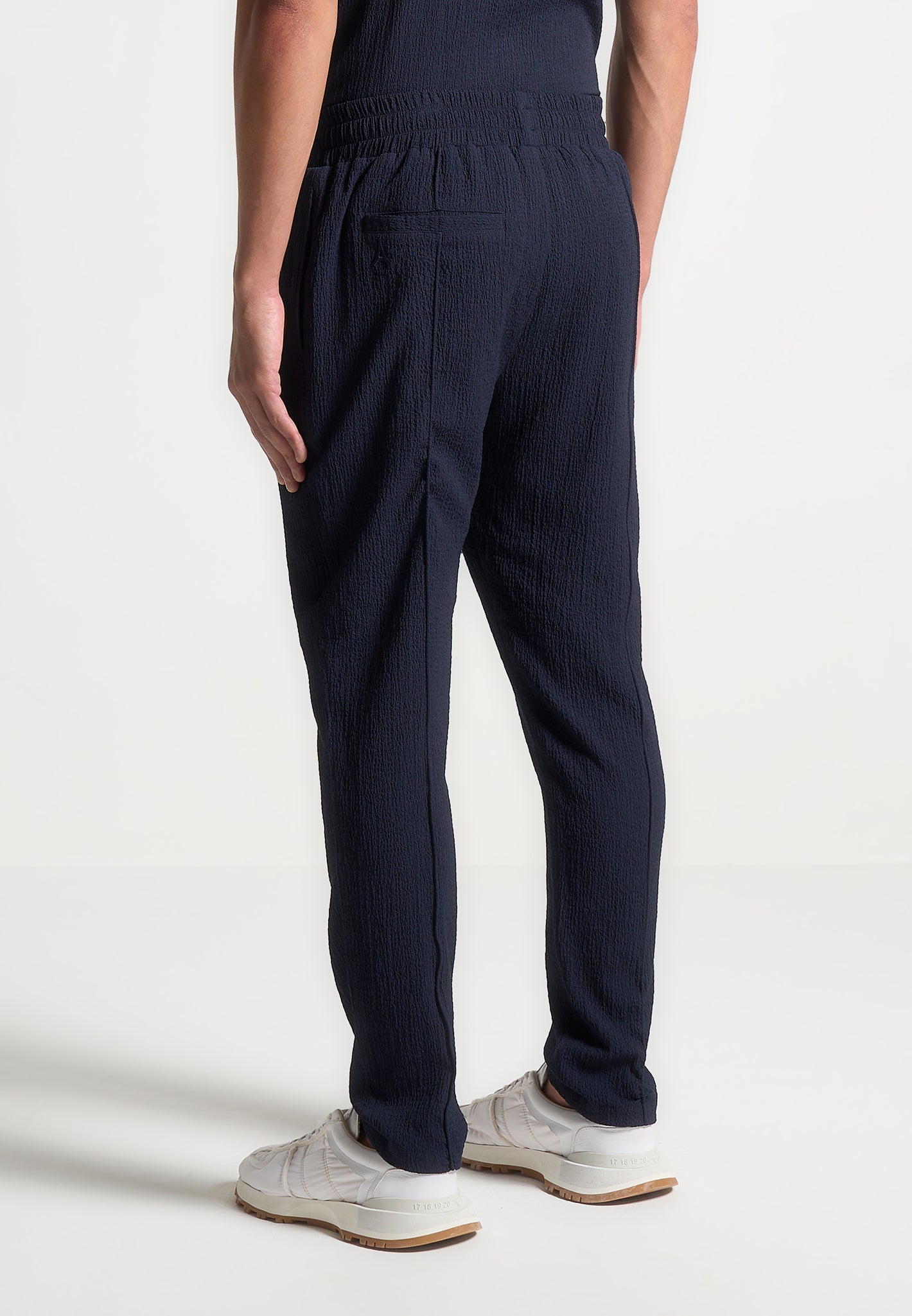 Seersucker Tapered Trousers - Navy