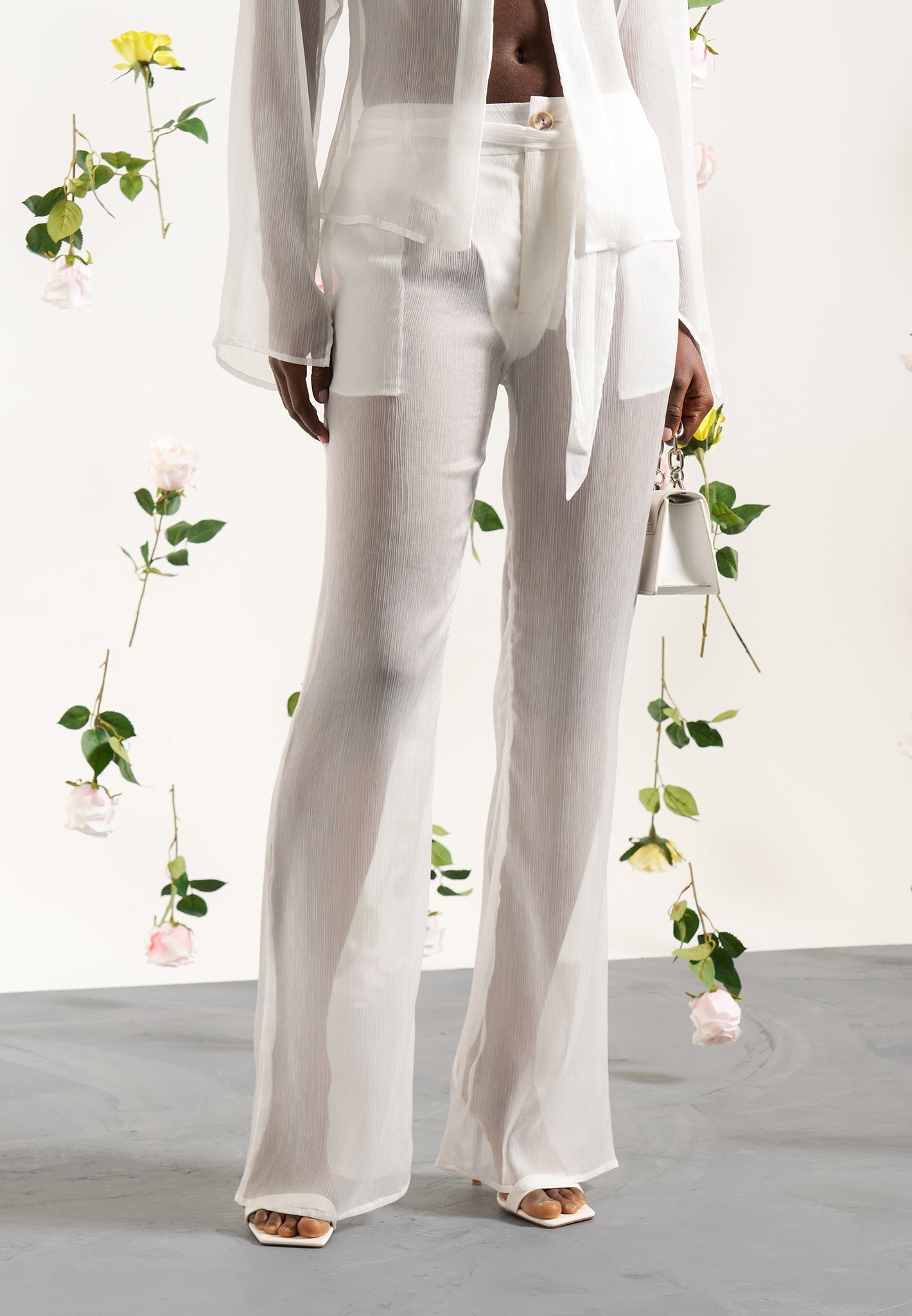 Sheer Belted Trousers - White