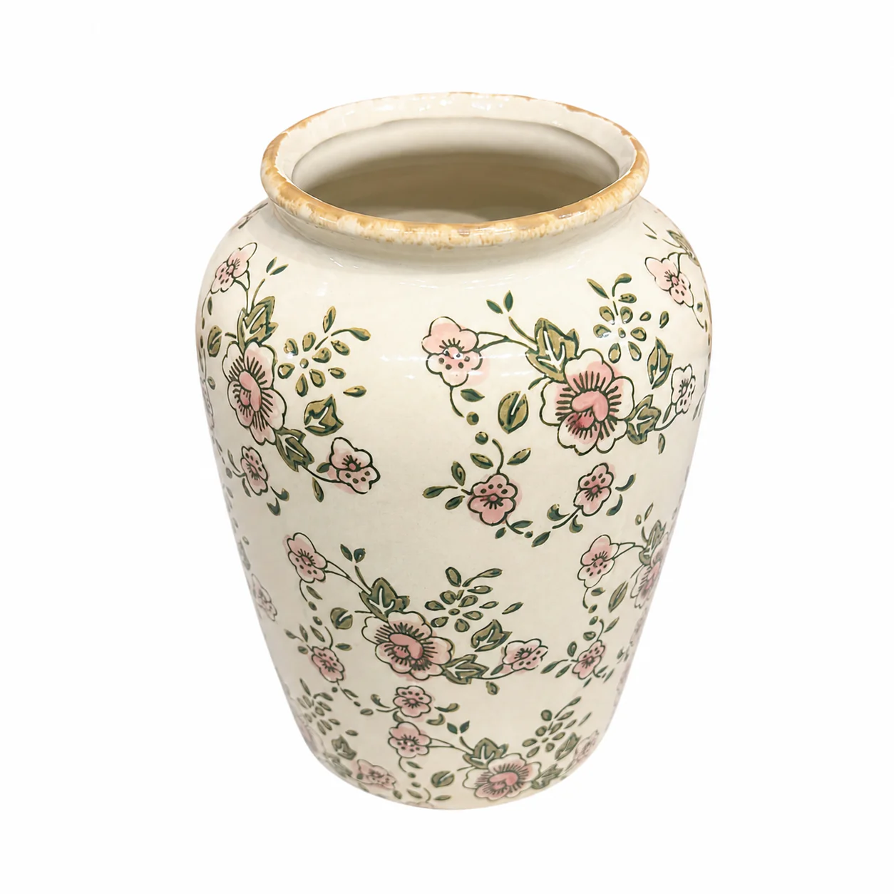Floral Green Small Cylinder Ceramic Vase - Image 2