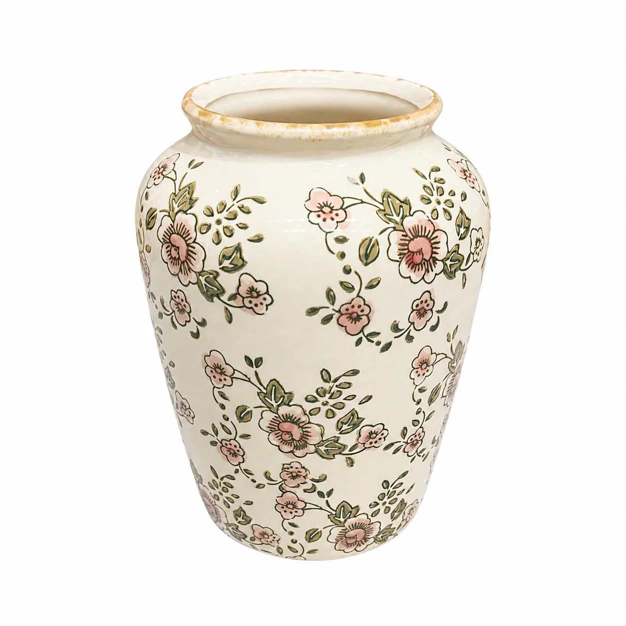 Floral Green Small Cylinder Ceramic Vase